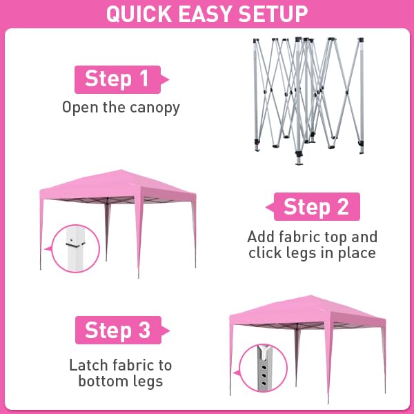 GDY 10'x10' Pop Up Canopy Tent, Outdoor Canopy Tent, Commercial Instant Gazebos, Portable Shelter Canopies, for Patio/Outdoor/Wedding Parties and Events,(Pink). GDY