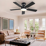 Ceiling Fans with Lights- 46" Low Profile Indoor Ceiling Fan with Light and Remote/APP Control, Flush Mount, LED Dimmable DC Reversible Modern Ceiling Fan for Bedroom（Black） Mpayel