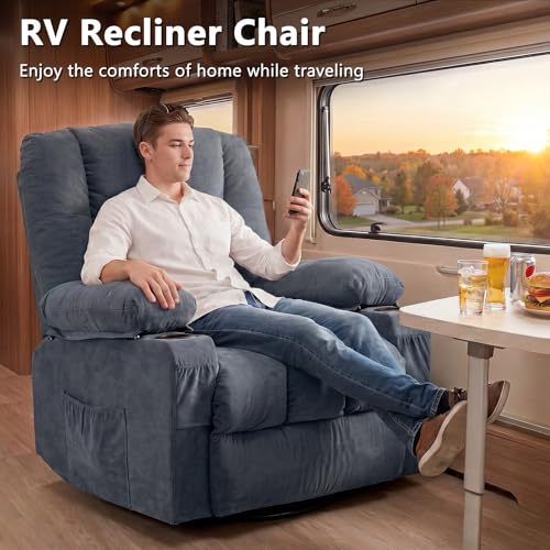 Swivel Rocker Recliner Chair with Vibration Massage and Heat Ergonomic Lounge Chair for Living Room with Rocking Function and Side Pocket, 2 Cup Holders, USB Charge Port