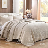 Grassix Linen Quilt Set King Size 3-Piece, 100% Linen Front & Cotton Back, Prewashed Diamond Stitch Bedspread with 2 Shams, Lightweight Breathable Quilt for Hot Sleepers, Modern Farmhouse Bedding Grassix