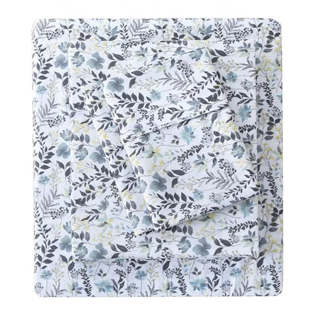 Mooreeke Cozy Vintage Microfiber Printed Twin Sheet Set - Soft Breathable Floral Bed Sheets with Deep Pocket - Non-Slip Fitted Design - Yellow Blue Gray Gradient Flowers Pattern Mooreeke