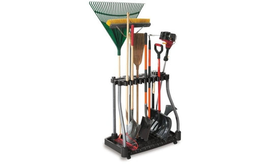 Rubbermaid Garage Tool Tower Rack, Easy to Assemble, Wheeled, Organizes up to 40 Long-Handled Tools/Rakes/ Brooms/Shovles in Home/House/Outdoor/Shed, Black - WoodArtSupply