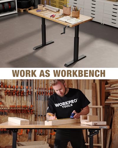 WORKPRO Adjustable Workbench with Crank Handle, 47.2" x 23.6" Rubber Wood Worktable 300LBS Load Capacity,Height-Adjustable Standing Desk for Workshop, Garage WORKPRO