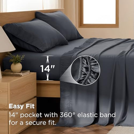 Bedsure Twin Sheets Set - 3 Pieces Soft Twin Bed Sheets - Breathable & Cooling - Hotel Luxury - Easy Care Polyester Microfiber Bedding for Women, Men, Dark Grey Bedsure