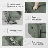 Lexicon Power Lift Recliner Chair for Elderly with Remote Control, Gentle Lift Motion, Side Pocket Armrest, Corduroy Upholstered Electric Recliner for Living Room/Bedroom, Easy Assembly, Green