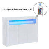 HomeSailing LED Kitchen Sideboard Storage Buffet Cabinet White High Gloss for Living Room, Modern Wooden Unit Cupboard TV Stand with 3 Doors for Hallway Dining Room HomeSailing