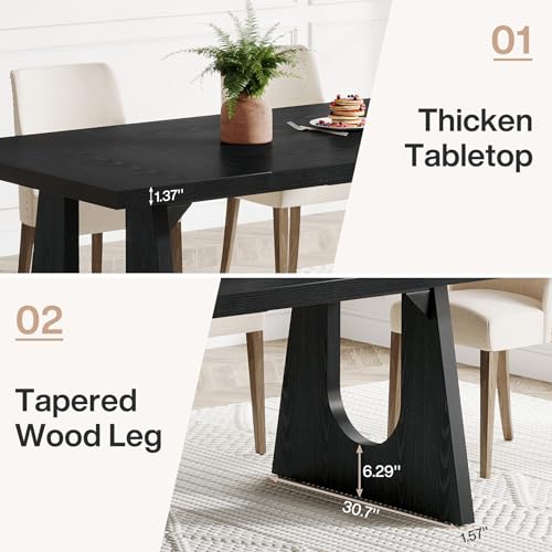 Tribesigns Large Dining Table for 6-8 People, 70.9-Inch Wood Rustic Rectangular Table with Black Wooden Legs, Farmhouse Center Kitchen Table for Dining Room, Living Room, Home Furniture, Black Tribesigns