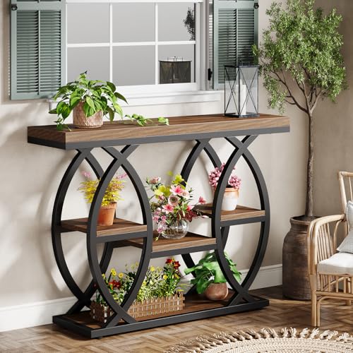 Tribesigns 39.4" Console Table, Industrial 4-Tier Sofa Table Entryway Table with Storage Shelves, Narrow Wood Accent Tables with Metal Frame for Small Spaces, Hallway, Foyer, Rustic Brown Tribesigns