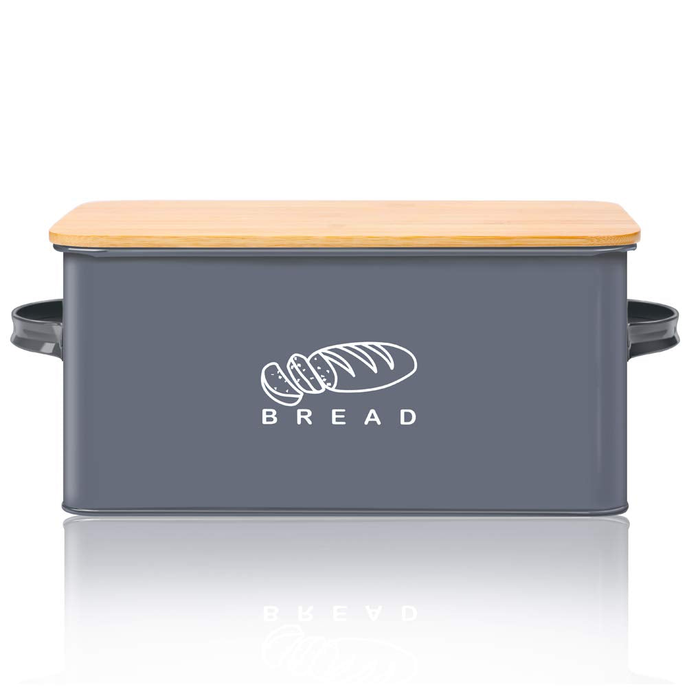 Bread Box, Bread Box for Kitchen Countertop, GA Homefavor Bread Bin, Bread Holder with Bamboo Lid, 11.56"6.7"5.5", Grey - WoodArtSupply