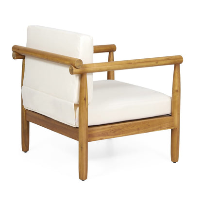 Christopher Knight Home Abigail Outdoor Acacia Wood Club Chair (Set of 2), Teak Finish, Cream - WoodArtSupply