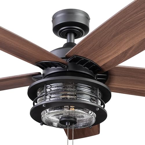 Honeywell Ceiling Fans Foxhaven Farmhouse 52 Inch Ceiling Fan with Light, Outdoor Fan/Indoor Dual-Mount LED Ceiling Fan, 5 Blades, Gray Cedar and Walnut Blade Finish Options, Matte Black (51631-01) Honeywell Ceiling Fans