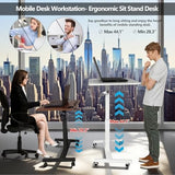 Mobile Standing Desk,Height Adjustable Overbed Bedside Table with Wheels&Cup Holder,Hand Crank Sit Stand Desk and Laptop Cart,Computer Workstation for Home Office Classroom Hospital (Manual Walnut) BeGyoku
