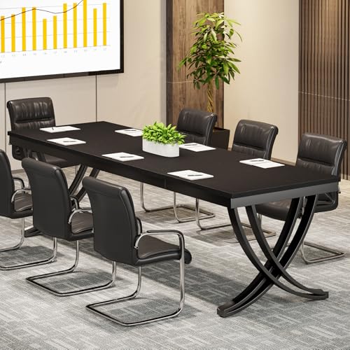 Tribesigns 6.5FT Conference Table for 6-8 People, 78 inch Long Rectangular Seminar Table with Strong Metal Frame, Business Furniture Boardroom Desk for Office Meeting Conference Room (4PCS, Black) Tribesigns