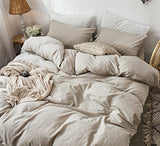 MooMee Bedding Duvet Cover Set 100% Washed Cotton Linen Like Textured Breathable Durable Soft Comfy (Heathered Tannish Linen Grey, King 104"x90") MooMee