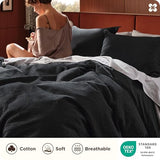 Bedsure Cotton Duvet Cover Set - 100% Cotton Waffle Weave Black Duvet Cover Oversized King Size, GentleSoft™ and Breathable Bedding Set for All Season, 3 Pieces, 120"x98" Bedsure