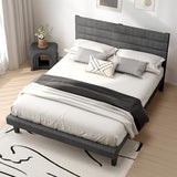 VINGLI Platform Bed Frame Queen Size with Linen Fabric Headboard,Modern Panel Low Profile Bed with Upholstered & Sturdy Slats Support for Bedroom, Mattress Foundation, Dark Gray VINGLI