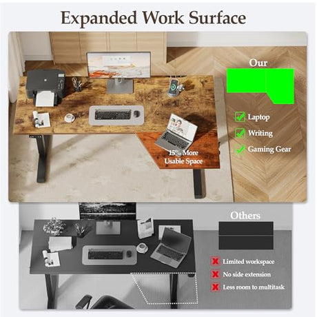 Klicelor 55 Inch L Shaped Standing Desk, Adjustable Height Corner Desk for Home Office Workstation, Sit Stand Desk with Two-Piece Desktop, Rustic Brown Klicelor