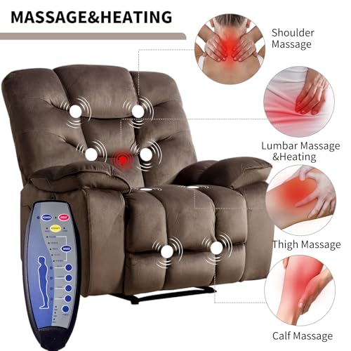 HAOMARKETS Oversized Power Recliner Chair with Massage and Heat, 41" Wide Electric Reclining Chairs with USB Port, Breathable Fabric Overstuffed Reclining Sofa for Living Room Bedroom (No Lift)