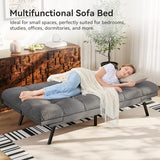 Vipbear Convertible Futon Sofa Bed,Grey Linen Futon Couch with Detachable Cushion,Adjustable Backrest & Armrest,Modern Small Recliner Loveseat Sleeper Couch for Living Room,Office,Apartment Vipbear