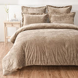 Fredsure Distressed Velvet Comforter Set, 5 Pieces Khaki King, Distressed Velvet Face and Brushed Microfiber Reverse Fredsure