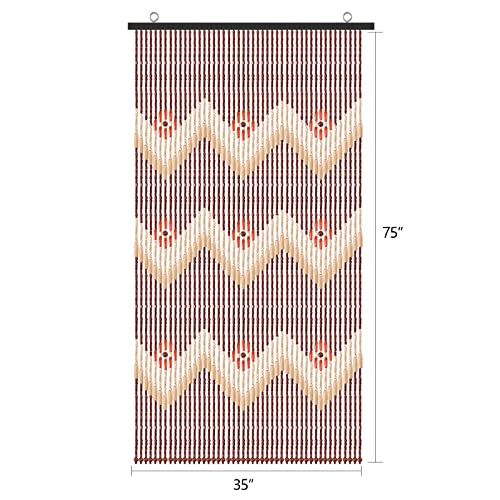 ANMINY Wood Bamboo Beaded Curtain 2 Panels Wooden Hanging Room Divider 52 Strands Decorative Handmade Door Bead Curtains Wall Panel Blinds for Doorway Restaurant Home Decor 35" x 76" - Wave Flower ANMINY