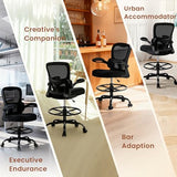 AreShark Drafting Office Chair - Ergonomic Tall Office Chair with Adjustable Footrest Ring - Counter Height Adjustable Rolling Standing Desk Chair with Lumbar Support and Flip-up Armrests for Home AreShark
