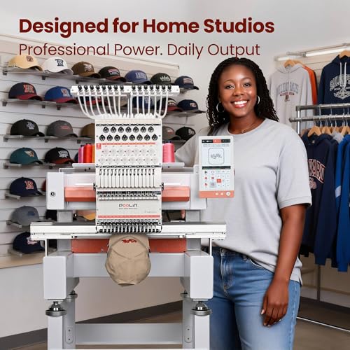 POOLIN EOV 15 Needle Professinoal Hat Embroidery Machine,270° Cap rotation,14.2"x9.5" Large Area,Multi-Needle for Small Business & Home Shop,3D Cap & Hat,Flat Embroidery Avaliable,Built for Business