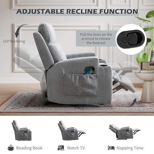 IOMOR 1PCS Fabric Manual Recliner Chair for Adults, Comfy Reclining Chairs with Overstuffed Arm and Back, Single Sofa for Living Room (1, Light Gray)