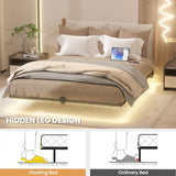 Kaelidra Queen Size Floating Bed Frame with LED Lights, Heavy Duty Metal Platform Floating Bed Frame with Charging Station, No Box Spring Needed, Easy Assembly, Noise Free Kaelidra