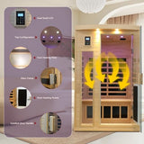 LTCCDSS 2 Person Ultra Low EMF（0-1mG）Infrared Sauna, Hemlock Wooden Far Infrared Sauna for Home with 8 Heaters, 2* Bluetooth Speakers, Reading Lamps, Outdoor Lamps, 3 Chromotherapy Lamps Indoor Sauna LTCCDSS