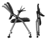 Buokaiw Foldable Office Chair,Folding Desk Chair with Wheels, 360 ° Rotation Leather Conference Training Chairs,Portable Padded Office Chairs. Backrest Bouncy,Black(1 Pcs) Buokaiw