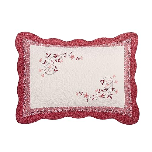 Caroline Embroidered Quilted Single Pillow Sham - King Size Sham, Red MODERN HEIRLOOM