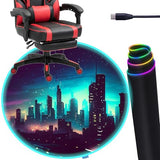 DEALZOOM Gaming Chair Mat LED RGB Gaming Lights (Skyline 47”) - Noise Cancelling, Anti-Slip Gamer Floor Mat – Scratch Resistant Computer Gaming Mat for Chair – Office Chair Mat for Hardwood Floor DEALZOOM