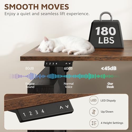 Homiflex 63" L Shaped Standing Desk with 3 Drawers Electric Adjustable Height Desk Corner Standing Desk with Storage Computer Game Desk with Power Outlets Computer Tower Stand for Home Office, Brown Homiflex
