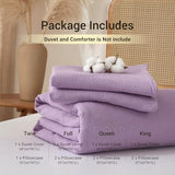 YASMENG 100% Cotton Muslin Duvet Cover Set Twin Size Purple, Ultra Soft Breathable Absorbent Gauze Bedding Duvet Cover, Luxurious Minimalist Natural Wrinkle Linen Textured Comforter Cover 68" x 90" YASMENG
