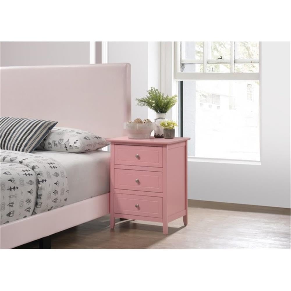 Glory Furniture Daniel 3 Drawer Nightstand in Pink Glory Furniture