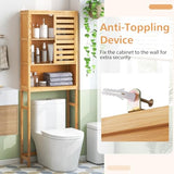Tangkula Over The Toilet Storage Cabinet, Tall Natural Bamboo Bathroom Shelf Over Toilet with 2 Doors & Open Shelf, Freestanding Toilet Bathroom Space Saver, 24.5 x 9 x 67 Inch (Natural) Tangkula