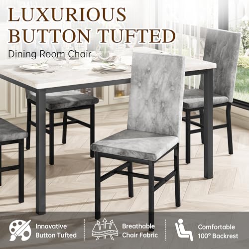 Hooseng Dining Table Set for 4, Faux Marble Small Kitchen Table Chairs Set of 4 with Luxurious Button Tufted Dinner Chairs for Kitchen and Dining (Beige) Hooseng