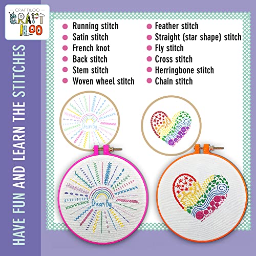 10 Pre-Stamped Embroidery Patterns for Beginners Embroidery Kit for Kids Girls Needlepoint Kits for Beginners Cross Stitch Craft Sewing Perfect for Ages 7-13