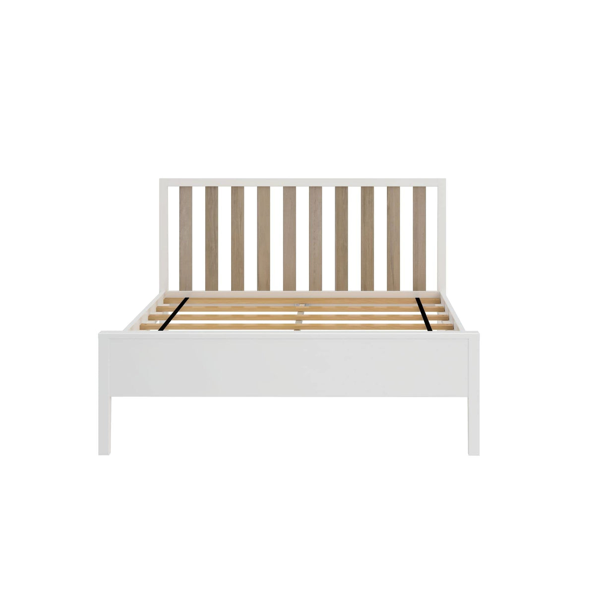 Modern Solid Wood Full Bed Frame with Slatted Headboard in White/Blonde by Plank+Beam Plank+Beam