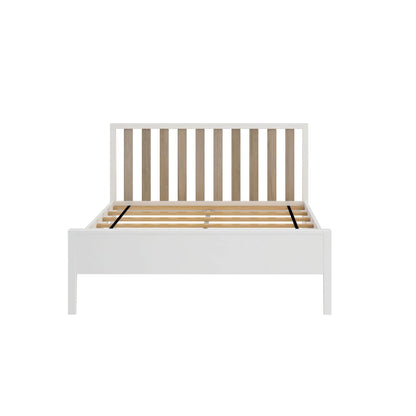 Modern Solid Wood Full Bed Frame with Slatted Headboard in White/Blonde by Plank+Beam - WoodArtSupply