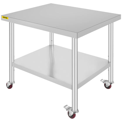 Mophorn 30x36x34 Inch Stainless Steel Work Table 3-Stage Adjustable Shelf with 4 Wheels Heavy Duty Commercial Food Prep Worktable with Brake for Kitchen Prep Work