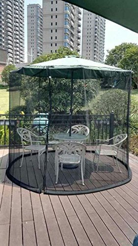 HomeRoots 9' Patio Umbrella Outdoor Table Bug Screen Mesh Black Mosquito Net Canopy Curtains Adjustable Enclosure Large Umbrella Hanging Tent 100% Polyester Light Weight Mosquito Netting OceanTailer