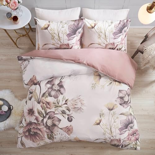 Madison Park Cotton Blend Duvet Set Beautiful Floral Design, All Season, Breathable Comforter Cover Bedding Set, Matching Shams, King/Cal King(104"x92"), Blush 3 Piece Madison Park