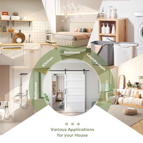 Fredbeck 42x84 inch White Barn Door with 7FT Sliding Door Hardware Kit Included & Handle,MDF,Solid PVC Surface,DIY Assembly,5-Panel FREDBECK