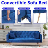 Majnesvon 71" Convertible Folding Sleeper Sofa Couch,Modern Velvet Loveseat Sleeper with 2 Pillows, Futon Sofa Bed with Mattress and Frame for Living Room,Bedroom,Small Space (Blue) Majnesvon
