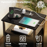 TRIFEBLE Night Stand Set 2, End Table with Charging Station, LED Bedside Table with Fabric Drawer for Bedroom, 3-Tier Side Table with Open Shelf, Black TRIFEBLE