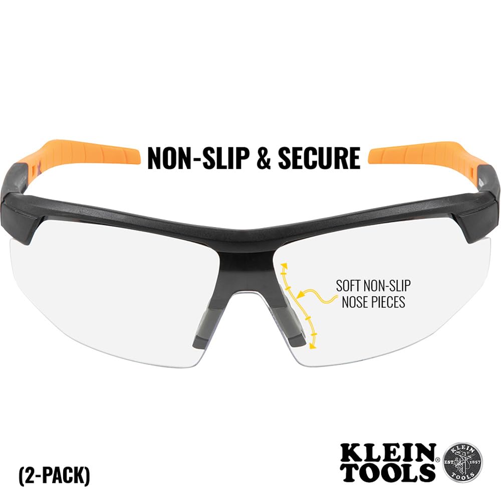 Klein Tools 60171 Safety Glasses, PPE Protective Eyewear with Semi Frame, Scratch Resistant and Anti-Fog, Clear Lens, 2-Pack Klein Tool