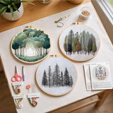 4 Pack Embroidery Kit for Adult - 15x15cm Pre-Stamped Tree Pattern Cross Stitch Kit with 5.91 Inch Bamboo Hoop, Floss, Needles - DIY Craft Kit for Home Decoration & Gift Giving