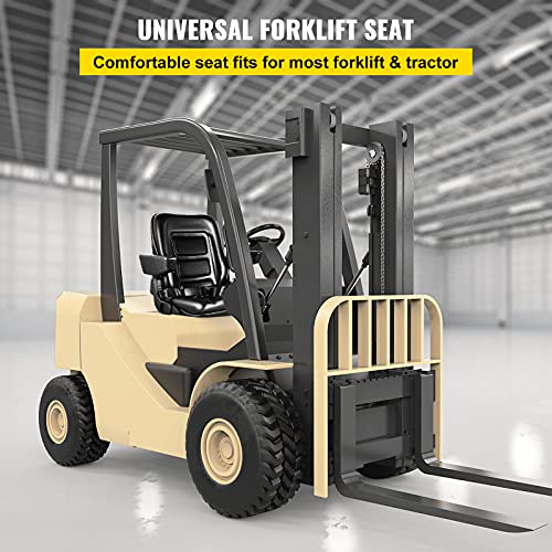 VEVOR Universal Forklift Seat Black PVC Tractor Seat, 6"/150MM Adjustable Mower Seat Foldable Seat Including Armrests, Seat Belt, Seat Switch, Skid Steer Seat Fit Forklift, Tractor, Skid Loader VEVOR